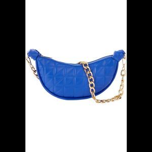 Antthony Quilted Faux Leather Crescent-Shaped Handbag Blue